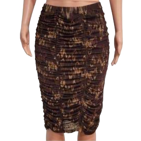 New! HOUSE OF HARLOW 1960 Ruched Fully Lined Brown &‎ Tan Midi Pencil Skirt - Picture 1 of 7
